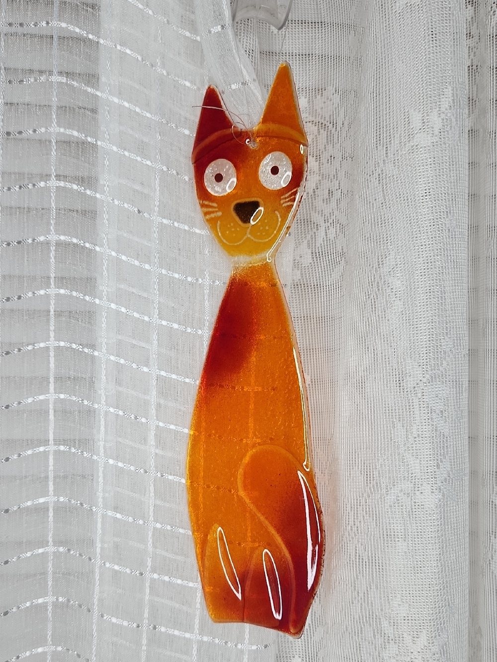 Orange Cat Ornament Suncatcher Art Glass Window hanger